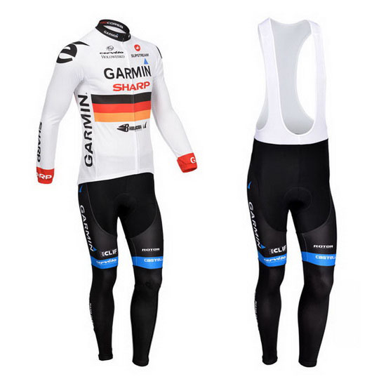 2013 Maillot Garmin Tirantes Mangas Largas Blanco